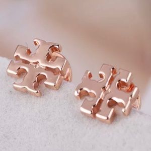 Tory Burch rose gold logo stud earrings